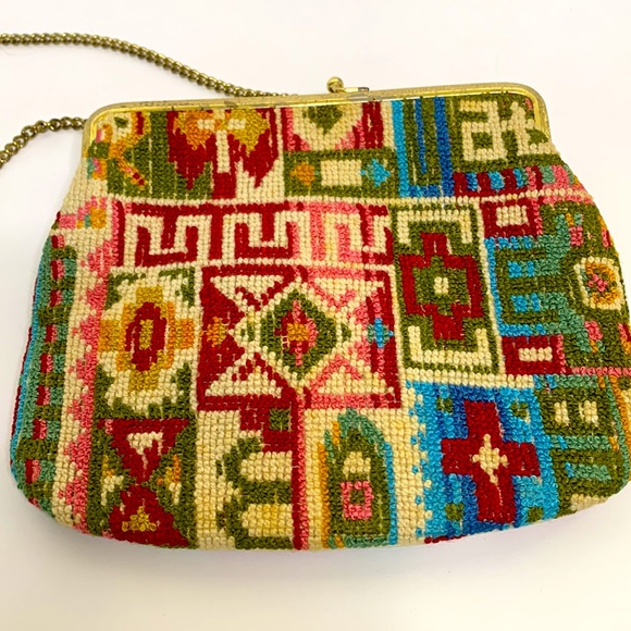 Gold Chain Strap Handmade Baja Carpet Mini Bag | Hippie Unique Bag | Mexican - Picture 4 of 8